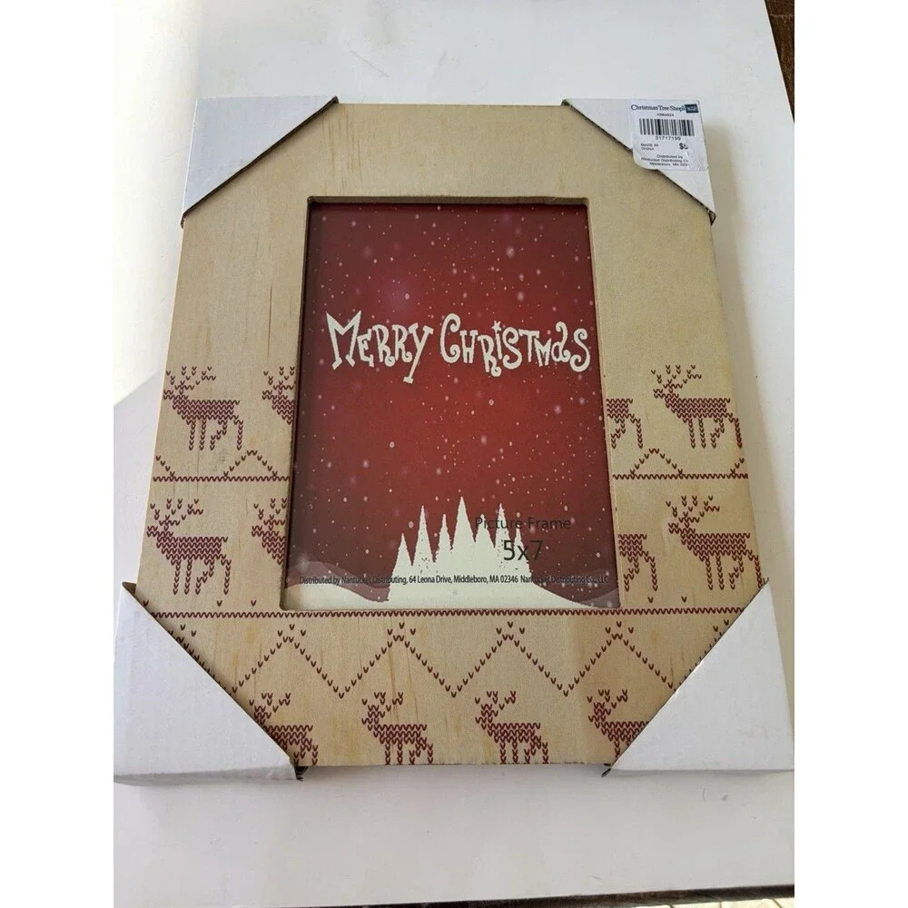 Vintage Christmas Tree Shops Nordic Reindeer Wood 5x7 Picture Frame Farmhouse